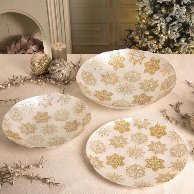 Centrotavola natalizio Brandani Christmas Stelline Bianco e Oro 40 cm in vetro
