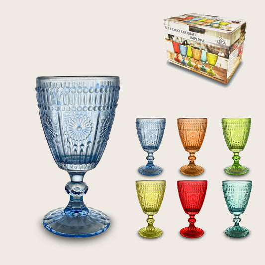 6 Calici colorati vetro Decoro rilievo