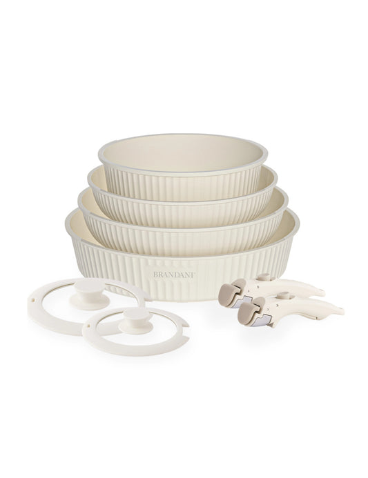 Smart set 8 pezzi BRANDANI Padelle coperchi e Manici ALLUMINIO/VETRO TEMPRATO/SILICONE